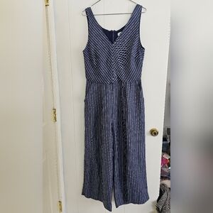 Rachel Zoe Navy Blue Striped Women's Jumpsuit Linen Size 8